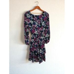 Tahari Romantic Floral Short Dress Chiffon Ruffles Cottagecore‎ Coquette Size 14